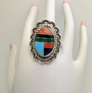 Sterling Southwestern Gemstone Inlay Ring